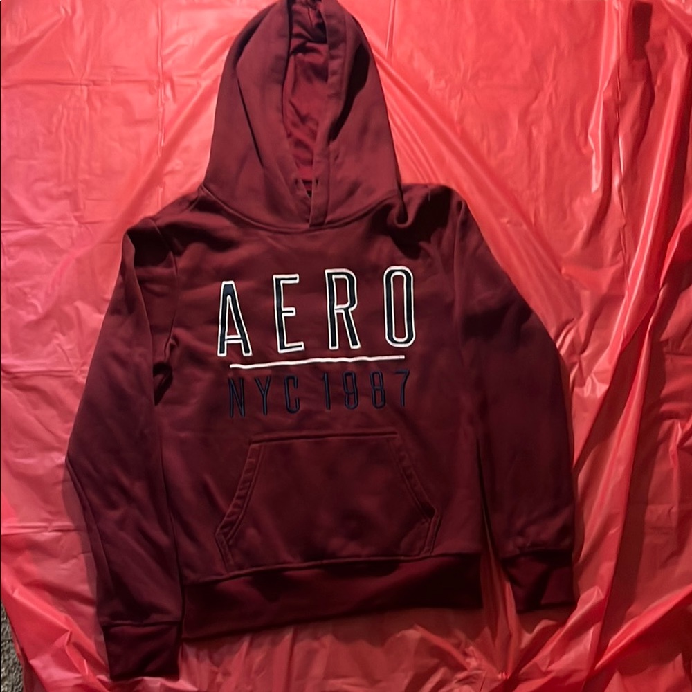 Red and White Sweatshirt Hoodie with AERO Design